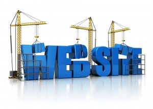 Image of three cranes constructing letters spelling Web Site.