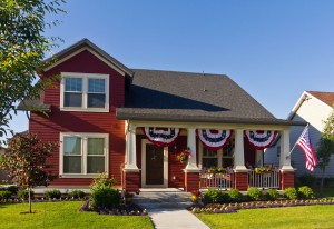 Photo of a patriotically decorated house in Daybreak, Utah.